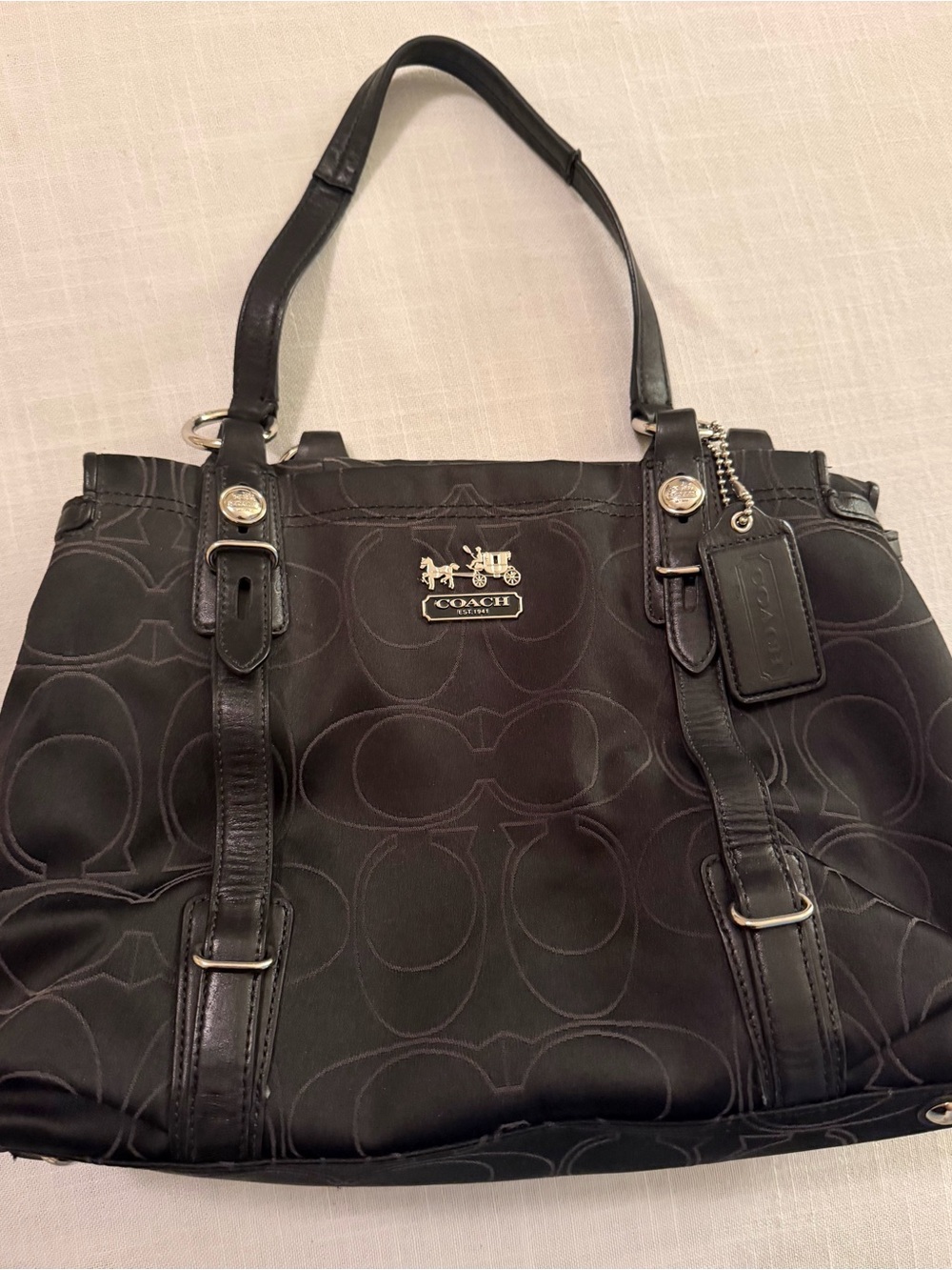 Coach Mia Tote Op Art Signature Fabric with Leather Trim Y2K
